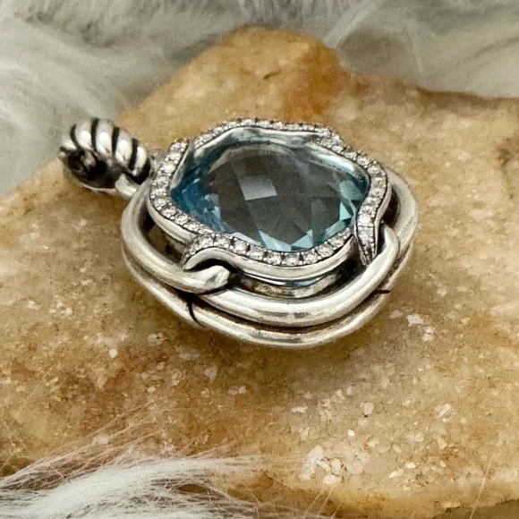 David Yurman Large Diamond Blue Topaz Labyrinth Enhancer Pendant .925 - Picture 5 of 10